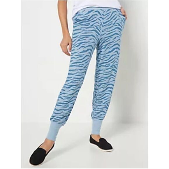 All Worthy by Hunter McGrady Pants - All Worthy Blue Zebra Print Lounge Pants - Relaxed Fit